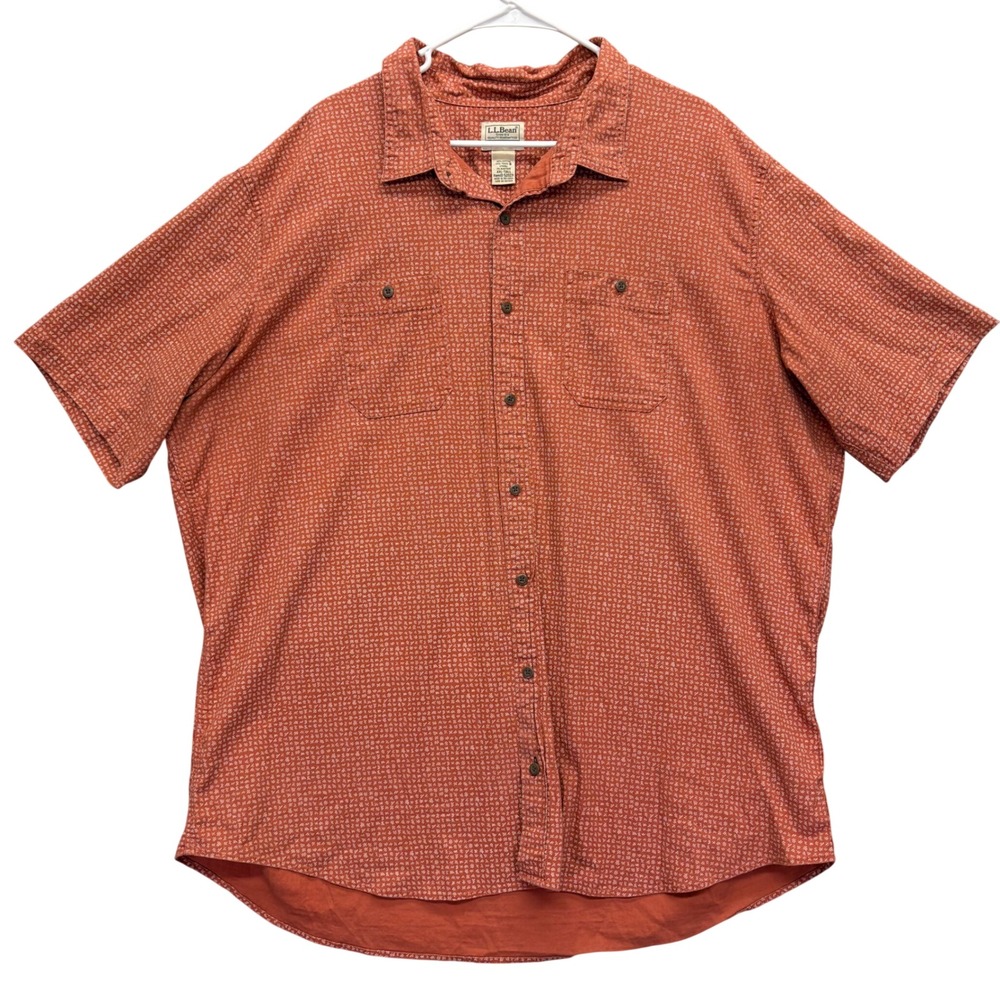 LL Bean Shirt Mens XXL Tall Orange Button Down Short Sleeve Outdoor Fishing